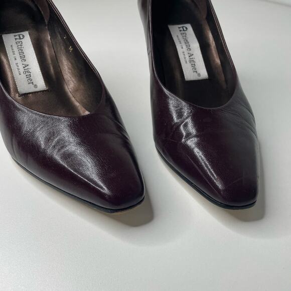 Etienne Aigner Danube Leather Slip On Mid Heel Dress Pumps Burgundy Womens Sz 7M - Picture 9 of 15
